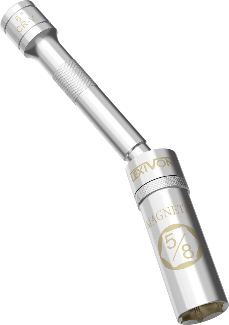 LEXIVON 5/8" Swivel Magnetic Spark Plug Socket, 3/8" Drive x 6" Total Length | Enhanced Magnetic Design with Thin Wall Socket, Cr-v Steel (LX-121) - Image 1